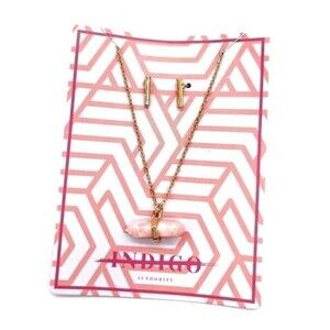 Indigo Coral Necklace & Earrings on Gold Tone  NWT